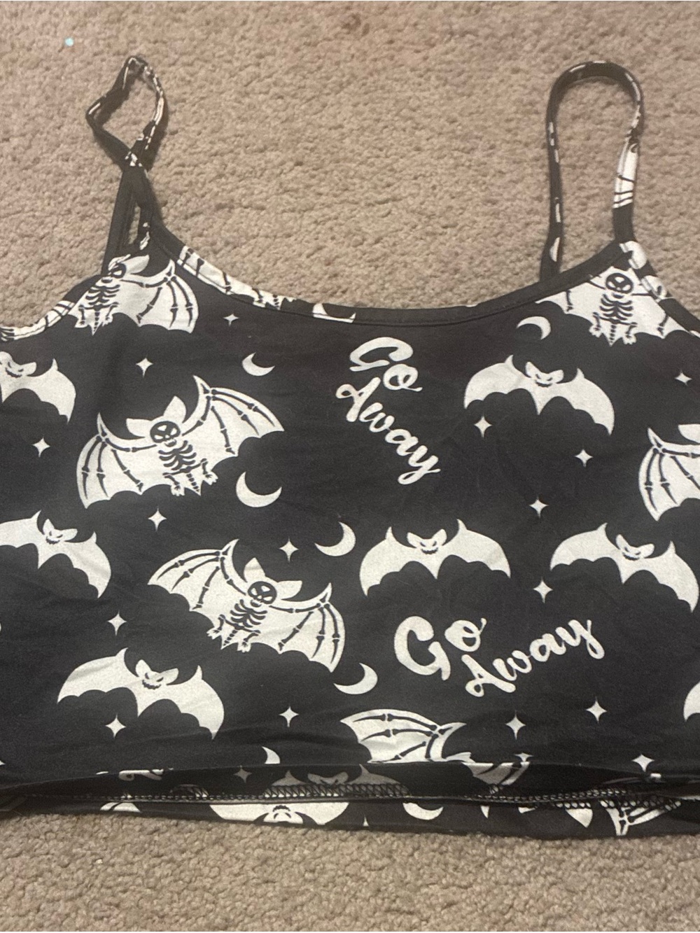 SHEIN xl Go Away Bat Print Black Crop Cami - Women’s Intimates